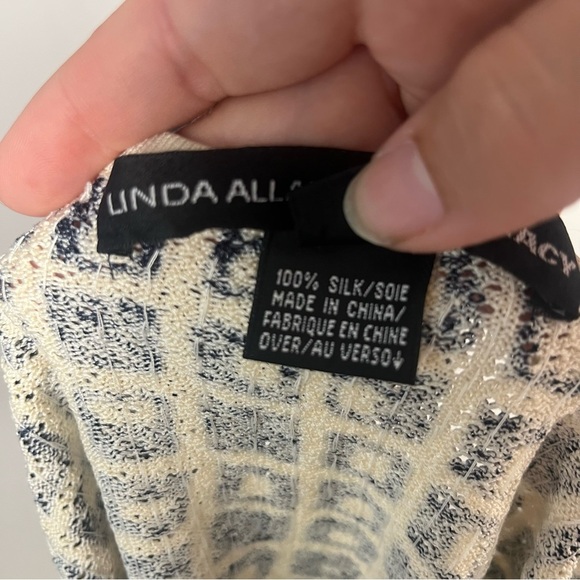 Vintage Y2K beaded silk tank top by Lauren Allard Ellen Tracy crème navy medium - Picture 8 of 9